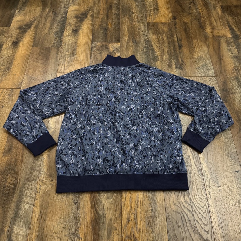 Athleta Brooklyn Bomber Jacket II Navy Blue Abstract Print Full Zip Large Travel - Picture 6 of 6
